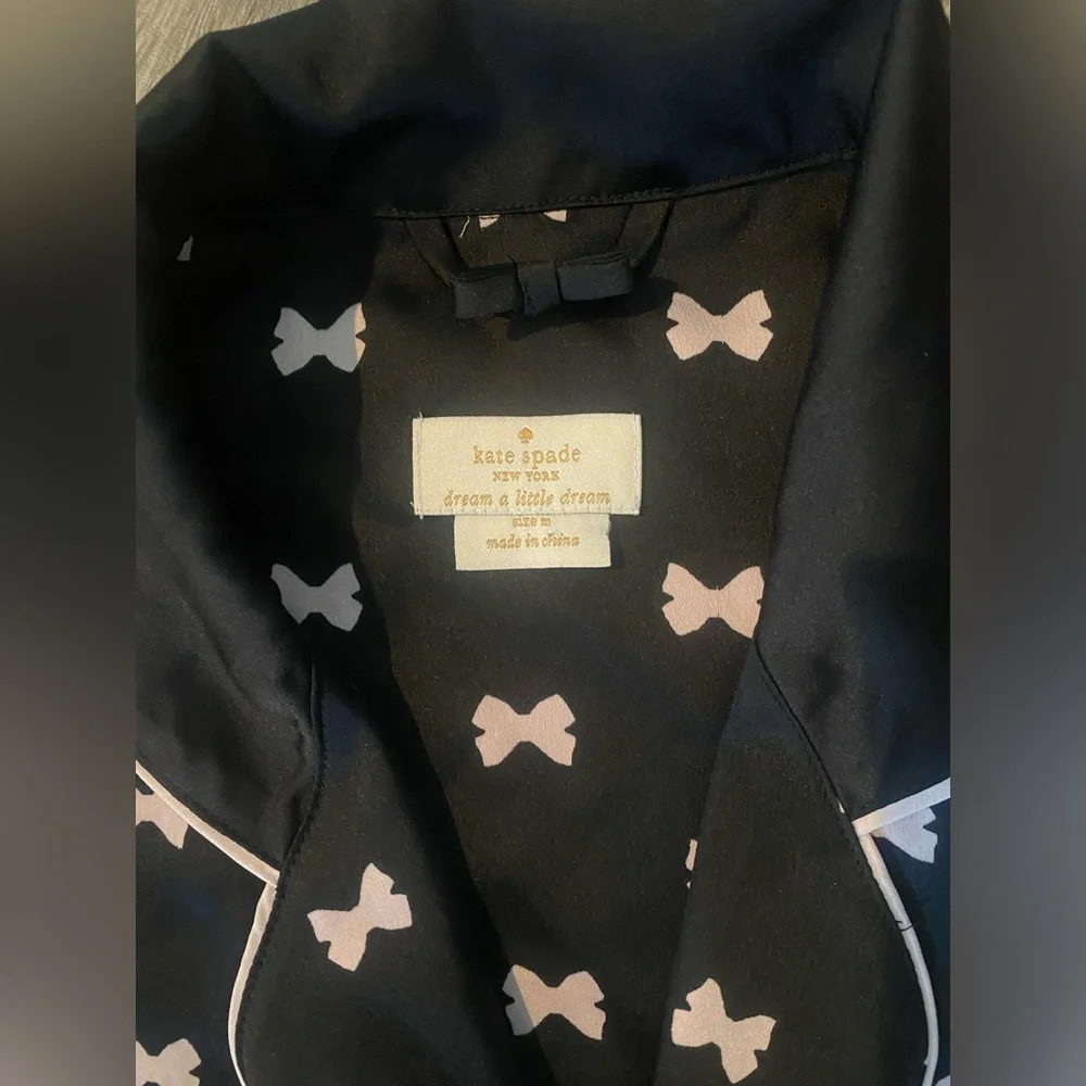 Kate Spade Pajamas Womens Medium Black With White Bows Print PJs Sleepwear Set